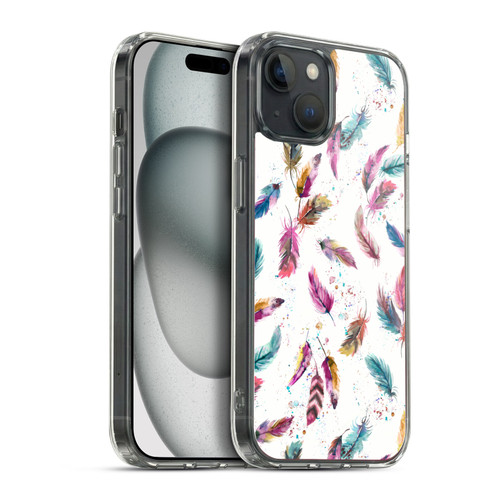 Ninola Mix Patterns Muticolored Feathers Soft Gel Case for Apple iPhone 15 Plus & MagSafe