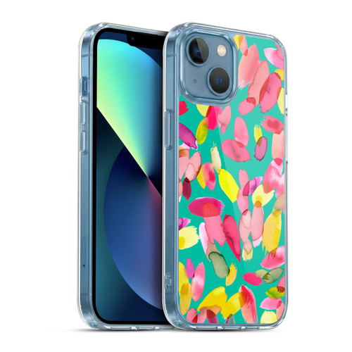 Ninola Watercolor Prints Teal Flower Petals Soft Gel Case for Apple iPhone 13 Mini & MagSafe