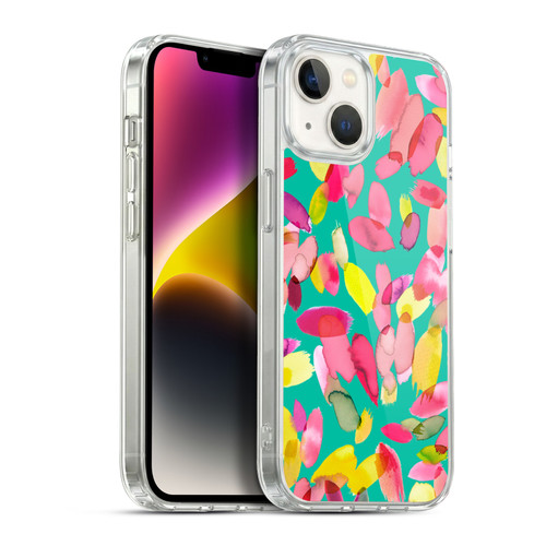 Ninola Watercolor Prints Teal Flower Petals Soft Gel Case for Apple iPhone 14