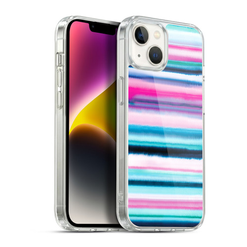 Ninola Watercolor Prints Ombre Stripes Pink Soft Gel Case for Apple iPhone 14 Plus & MagSafe