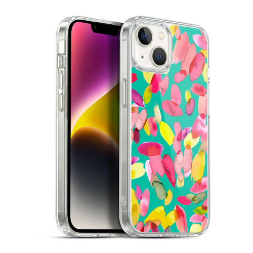 Ninola Watercolor Prints Teal Flower Petals Soft Gel Case for Apple iPhone 14 Plus & MagSafe