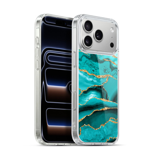UtArt Malachite Emerald Aquamarine Gold Waves Soft Gel Case for Apple iPhone 17 Pro Max