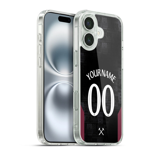 Custom Customised Personalised West Ham United FC 2024/25 Kit Away Soft Gel Case for Apple iPhone 16 Plus & MagSafe