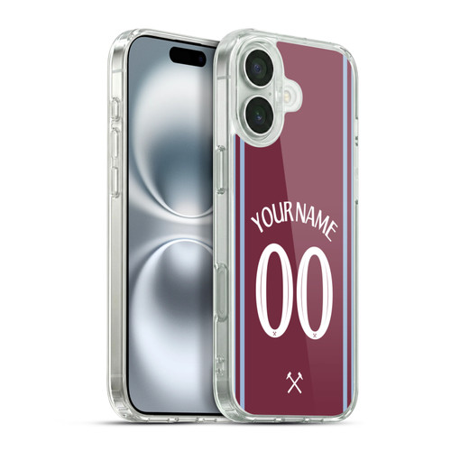 Custom Customised Personalised West Ham United FC 2024/25 Kit Home Soft Gel Case for Apple iPhone 16 Plus & MagSafe