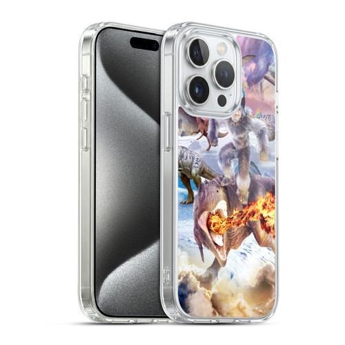 Random Galaxy Mixed Designs Monkey Riding Dinosaur Soft Gel Case for Apple iPhone 15 Pro & MagSafe