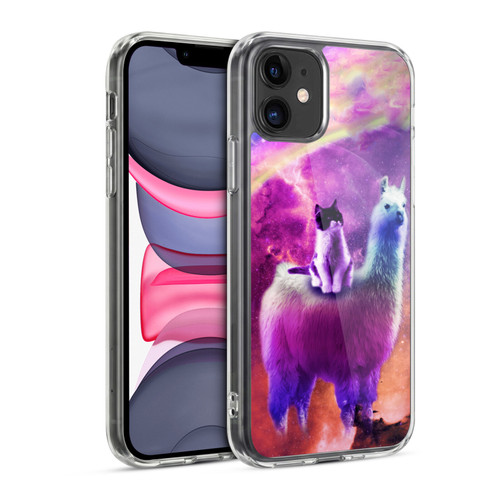 Random Galaxy Space Llama Purple Galaxy Cat Soft Gel Case for Apple iPhone 11