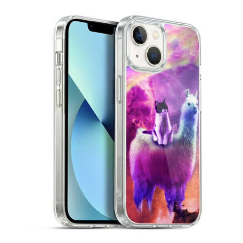 Random Galaxy Space Llama Purple Galaxy Cat Soft Gel Case for Apple iPhone 13