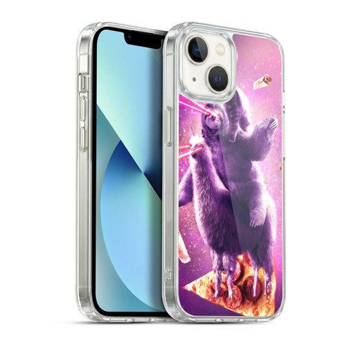 Random Galaxy Space Llama Sloth & Cat Lazer Eyes 2 Soft Gel Case for Apple iPhone 13