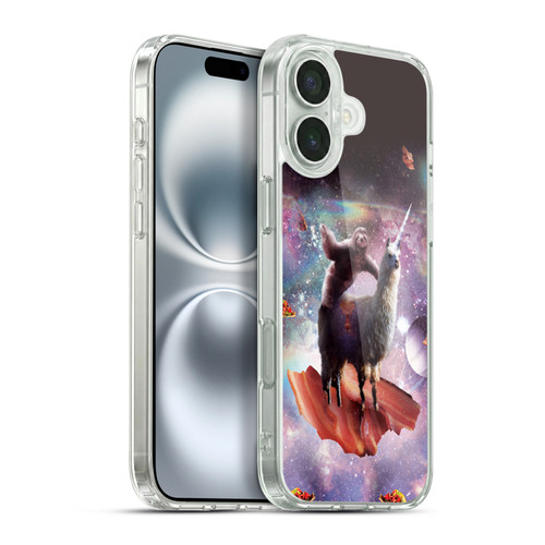 Random Galaxy Space Llama Outer Space Sloth & Bacons Soft Gel Case for Apple iPhone 16 Plus & MagSafe