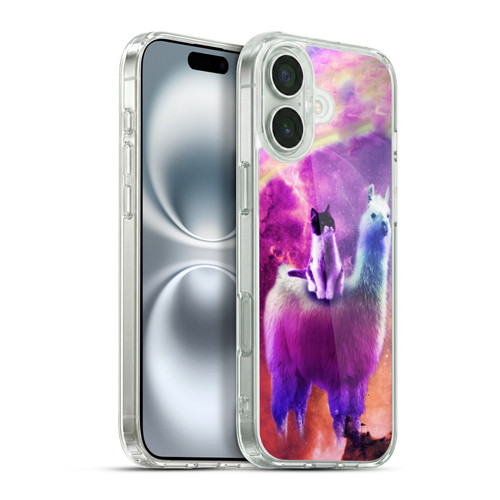 Random Galaxy Space Llama Purple Galaxy Cat Soft Gel Case for Apple iPhone 16 Plus & MagSafe