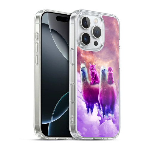 Random Galaxy Space Llama Galaxy Purple Cat Soft Gel Case for Apple iPhone 16 Pro & MagSafe