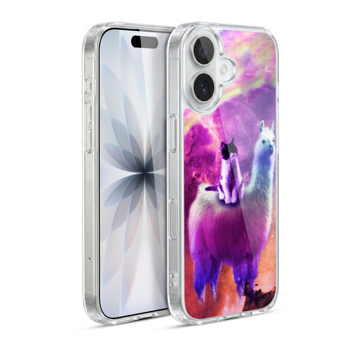 Random Galaxy Space Llama Purple Galaxy Cat Soft Gel Case for Apple iPhone 17
