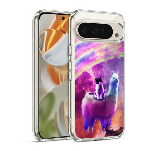 Random Galaxy Space Llama Purple Galaxy Cat Soft Gel Case for Google Pixel 9 / Pixel 9 Pro