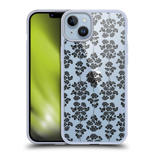 Anis Illustration Flower Pattern 2 Black 2 Soft Gel Case for Apple iPhone 14 Plus & MagSafe