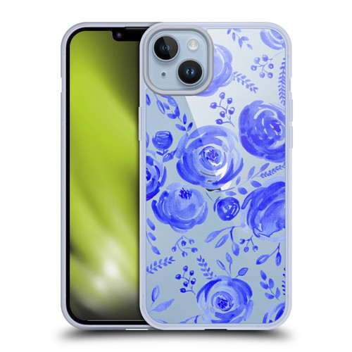 Anis Illustration Flower Pattern 2 Blue Soft Gel Case for Apple iPhone 14 Plus & MagSafe