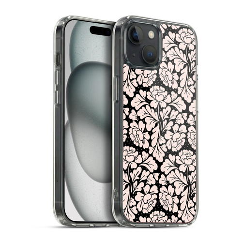 Anis Illustration Flower Pattern 2 Black 1 Soft Gel Case for Apple iPhone 15 Plus & MagSafe