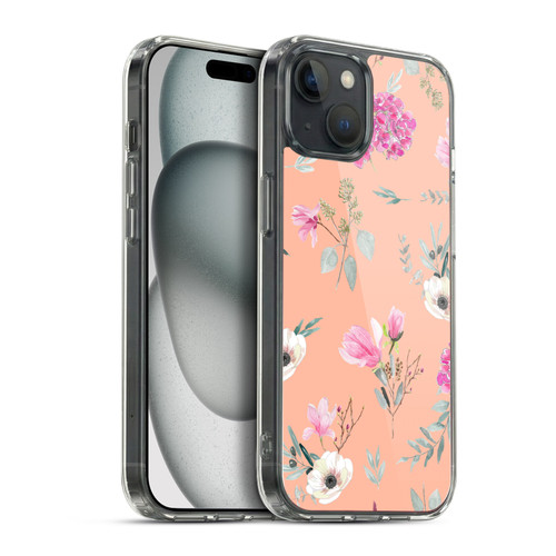 Anis Illustration Flower Pattern 2 Peach Soft Gel Case for Apple iPhone 15 Plus & MagSafe