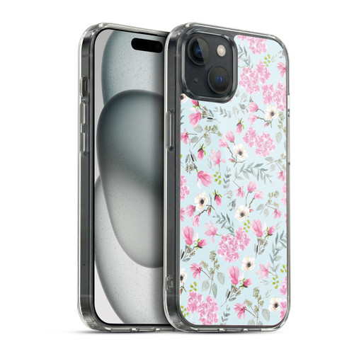 Anis Illustration Flower Pattern 2 Pink Soft Gel Case for Apple iPhone 15 Plus & MagSafe