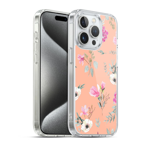 Anis Illustration Flower Pattern 2 Peach Soft Gel Case for Apple iPhone 15 Pro & MagSafe
