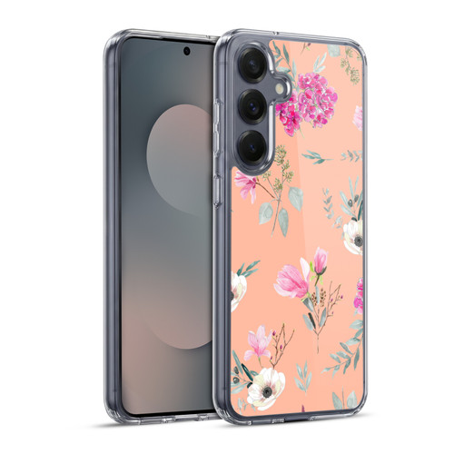 Anis Illustration Flower Pattern 2 Peach Soft Gel Case for Samsung Galaxy S25+ & MagSafe