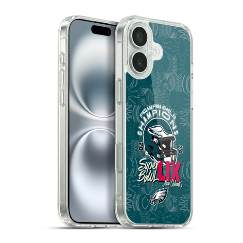 NFL 2025 Super Bowl LIX Champions Eagles Helmet With Pattern Soft Gel Case for Apple iPhone 16 Plus & MagSafe