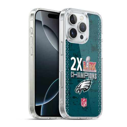 NFL 2025 Super Bowl LIX Champions Eagles 2X Champions Soft Gel Case for Apple iPhone 16 Pro & MagSafe