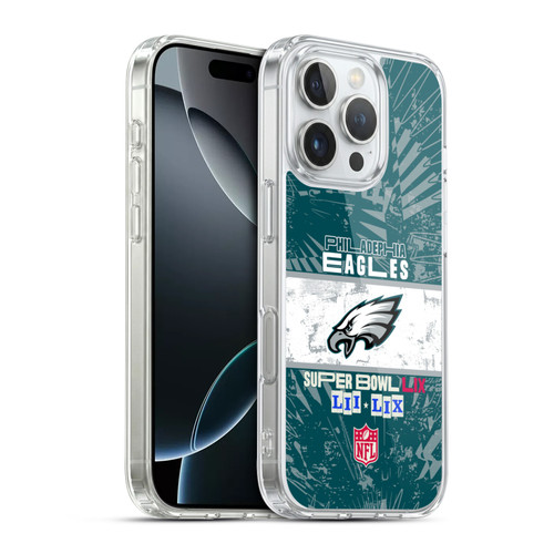 NFL 2025 Super Bowl LIX Champions Eagles All Wins Soft Gel Case for Apple iPhone 16 Pro & MagSafe