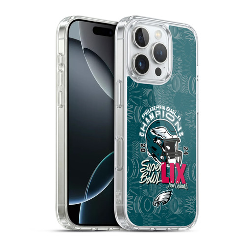 NFL 2025 Super Bowl LIX Champions Eagles Helmet With Pattern Soft Gel Case for Apple iPhone 16 Pro & MagSafe