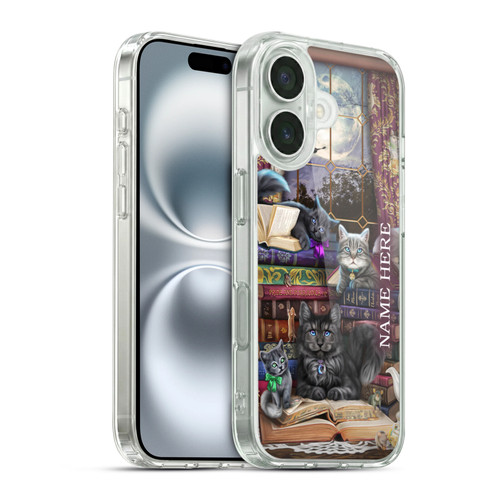 Custom Customised Personalised Brigid Ashwood Name and Initial Storytime Cats And Books Soft Gel Case for Apple iPhone 16 & MagSafe