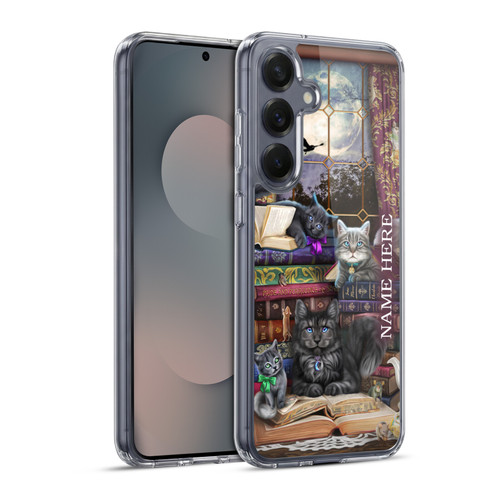 Custom Customised Personalised Brigid Ashwood Name and Initial Storytime Cats And Books Soft Gel Case for Samsung Galaxy S25+ & MagSafe