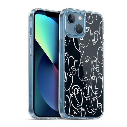 Ninola Freeform Patterns Faces Lineart Soft Gel Case for Apple iPhone 13 Mini & MagSafe