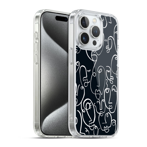 Ninola Freeform Patterns Faces Lineart Soft Gel Case for Apple iPhone 15 Pro & MagSafe
