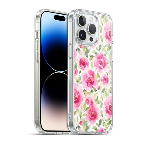 Ninola Pastel Beautiful Floral Watercolor Roses Fresh Soft Gel Case for Apple iPhone 14 Pro Max & MagSafe