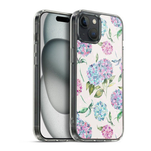 Ninola Pastel Beautiful Floral Magic Hydrangea Soft Gel Case for Apple iPhone 15 Plus & MagSafe