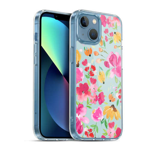 Ninola Spring Floral Flowers Blue Soft Gel Case for Apple iPhone 13 Mini & MagSafe