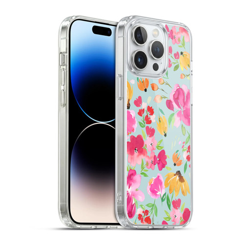 Ninola Spring Floral Flowers Blue Soft Gel Case for Apple iPhone 14 Pro Max & MagSafe