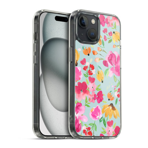 Ninola Spring Floral Flowers Blue Soft Gel Case for Apple iPhone 15 & MagSafe