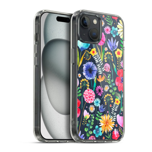 Ninola Spring Floral Flowers Spring Garden Navy Soft Gel Case for Apple iPhone 15 Plus & MagSafe