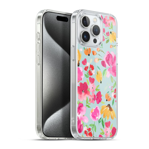 Ninola Spring Floral Flowers Blue Soft Gel Case for Apple iPhone 15 Pro Max & MagSafe