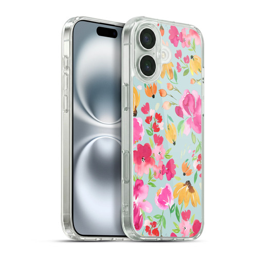 Ninola Spring Floral Flowers Blue Soft Gel Case for Apple iPhone 16 Plus & MagSafe