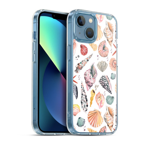 Ninola Watercolor Patterns Sea Shells Spicy Orange Soft Gel Case for Apple iPhone 13 Mini & MagSafe