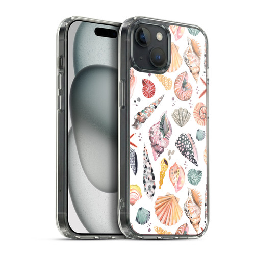 Ninola Watercolor Patterns Sea Shells Spicy Orange Soft Gel Case for Apple iPhone 15 Plus & MagSafe