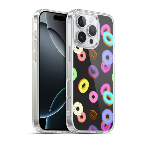 PLdesign Food Patterns Cool Fun Colorful Donuts Soft Gel Case for Apple iPhone 16 Pro & MagSafe