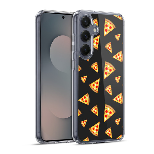 PLdesign Food Patterns Cool Fun Pizza Slices Black Soft Gel Case for Samsung Galaxy S25+ & MagSafe