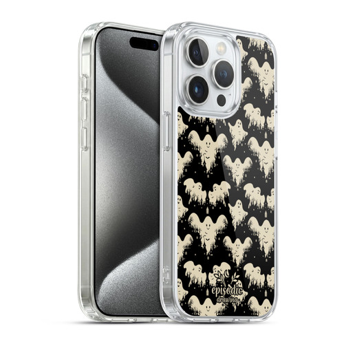 Episodic Drawing Spooky Patterns Halloween Ghost Soft Gel Case for Apple iPhone 15 Pro & MagSafe