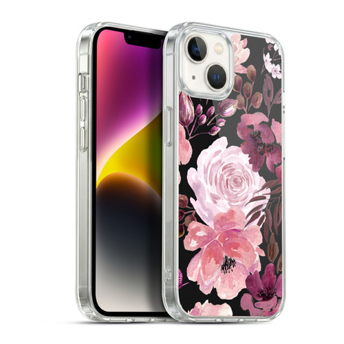 Anis Illustration Graphics Floral Chaos Dark Pink Soft Gel Case for Apple iPhone 14 Plus & MagSafe