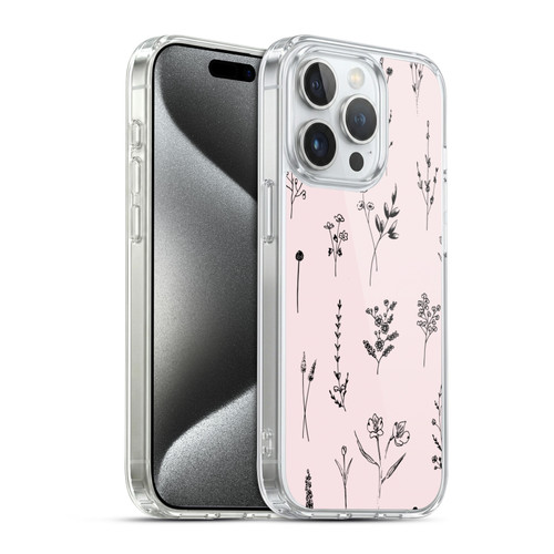Anis Illustration Wildflowers Light Pink Soft Gel Case for Apple iPhone 15 Pro & MagSafe