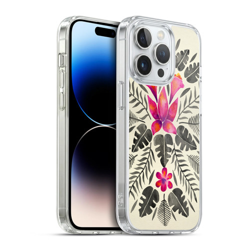 Cat Coquillette Nature Grey Pink Tropical Symmetry Soft Gel Case for Apple iPhone 14 Pro & MagSafe