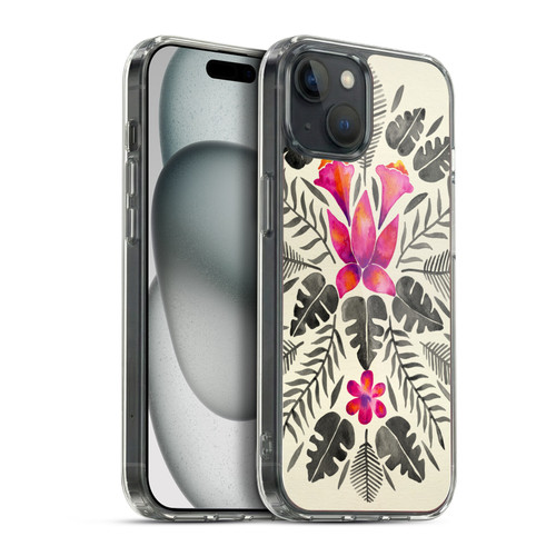Cat Coquillette Nature Grey Pink Tropical Symmetry Soft Gel Case for Apple iPhone 15 Plus & MagSafe