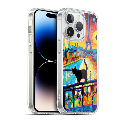Michael David Ward Psychedelic Art Cat In Midnight Paris Soft Gel Case for Apple iPhone 14 Pro & MagSafe
